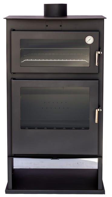 Estufa de Leña con Horno Modelo Mulhacén Leñero 11,6 kW Gris